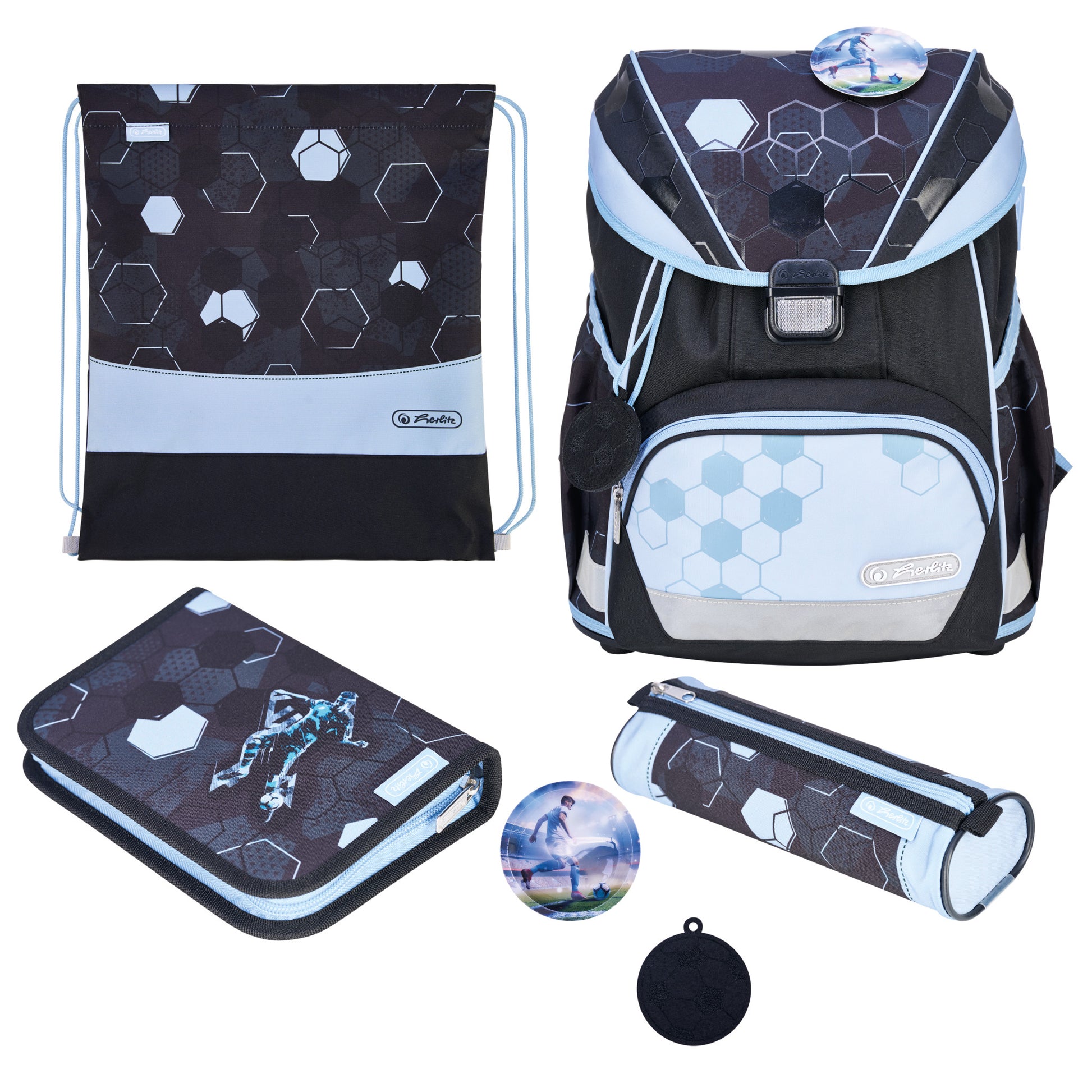 Herlitz UltraLight XL Plus – Schulrucksack-Set 4-teilig, Fussball, 22 l, 32×39×25 cm, mit Brustgurt