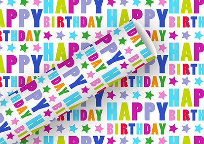 Braun + Company Geschenkpapier – Happy Birthday, Sterne – Lux-Oberfläche – 700 × 1500 mm