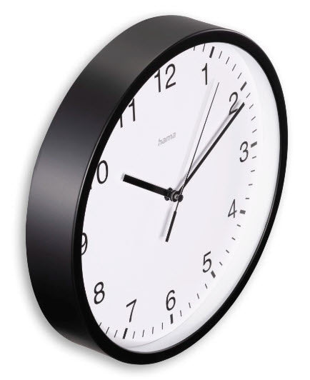 Hama Elba Wanduhr – Analog, lautlos, Ø 25 cm, schwarz, Kunststoff/Glas