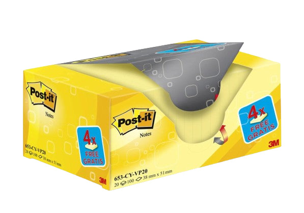 Post-it Haftnotizen – 51×38 mm – Gelb, 20×100 Blatt, PEFC
