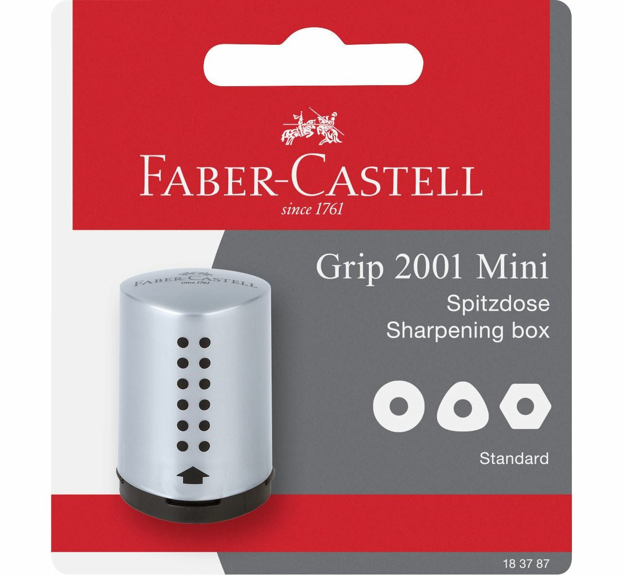 Faber-Castell Grip 2001 – Spitzdose – silber – mit Sicherheitsschraube