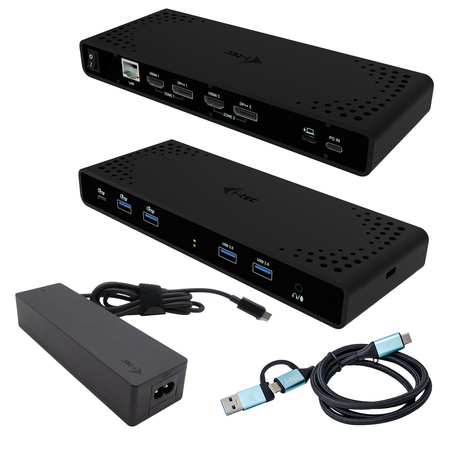 i-tec Uni Dual 4K Dockingstation – USB-C, 2× DP, 2× HDMI, 4× USB-A, 85 W PD, GbE, für Windows/Mac/ChromeOS