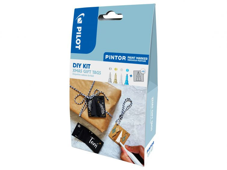 Pilot Bastelset Geschenkanhänger Tannenbaum – 4 Pigmentmarker, 5 Kraftpapiervorlagen – 180 × 105 × 40 mm
