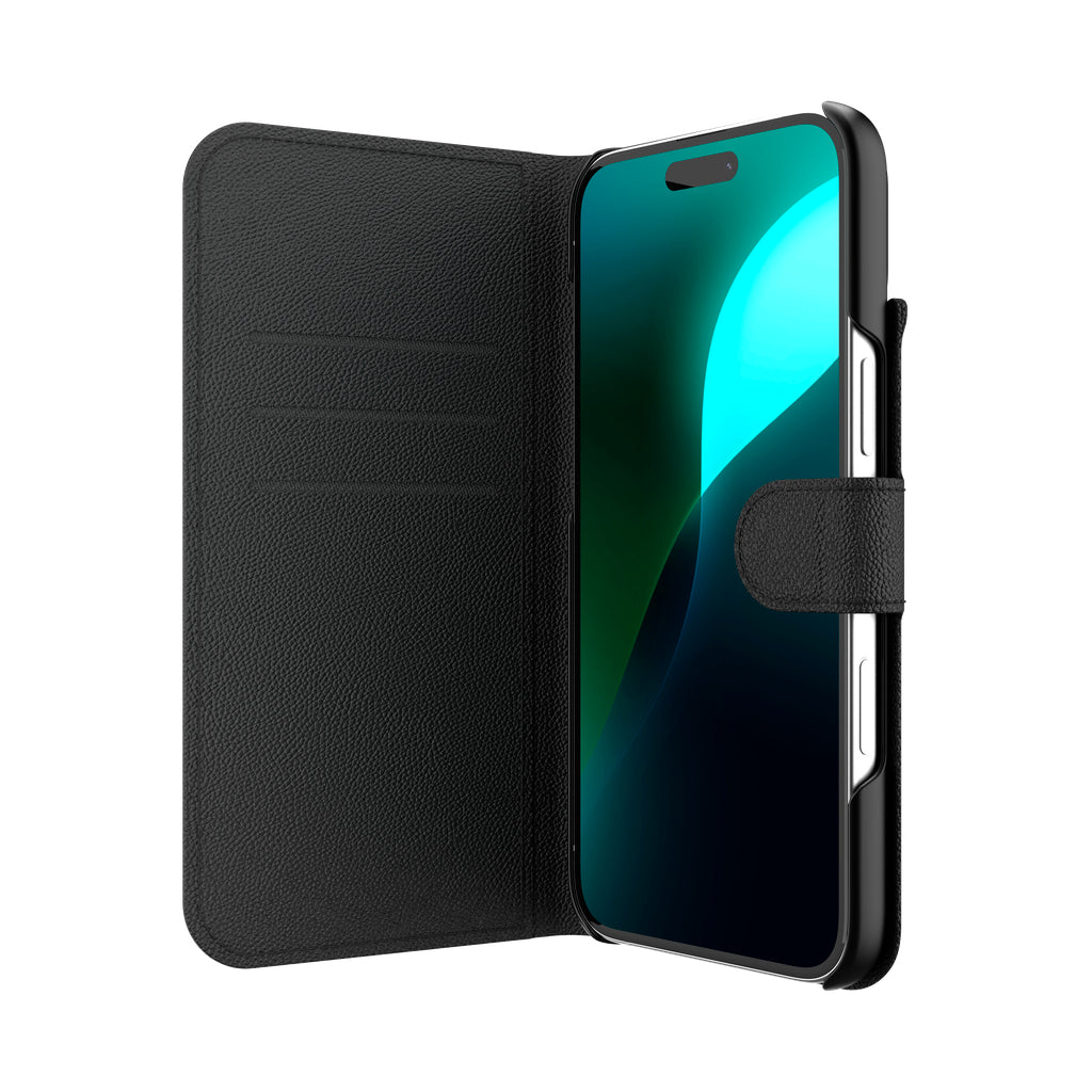 IFROGZ Wallethülle – für Apple iPhone 16 Plus, mit Ständer, 3 Kartenfächer, PU+PC, Schwarz