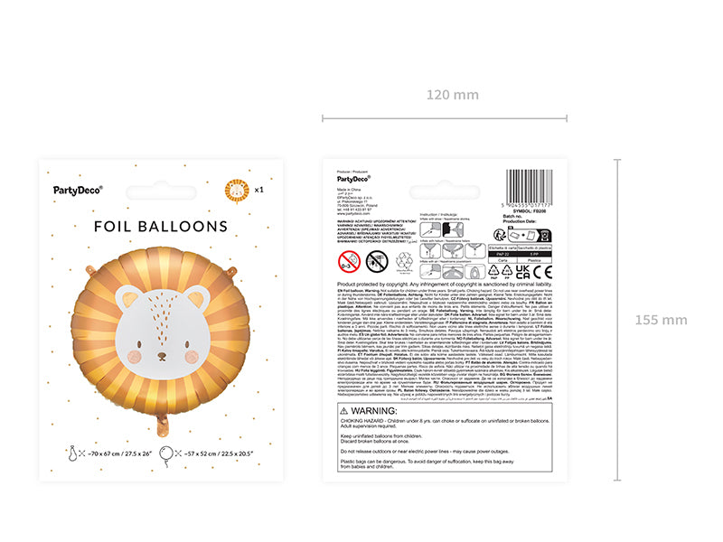PartyDeco Folienballon Löwe – Gelb – 70 × 67 cm – 1 Stk