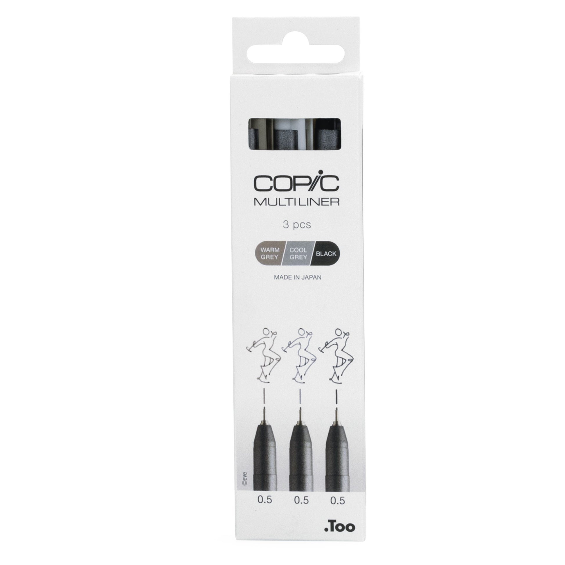 Copic Multiliner Fineliner Set – 3 Stk., 0,5 mm, 3 Farben, wasserfest