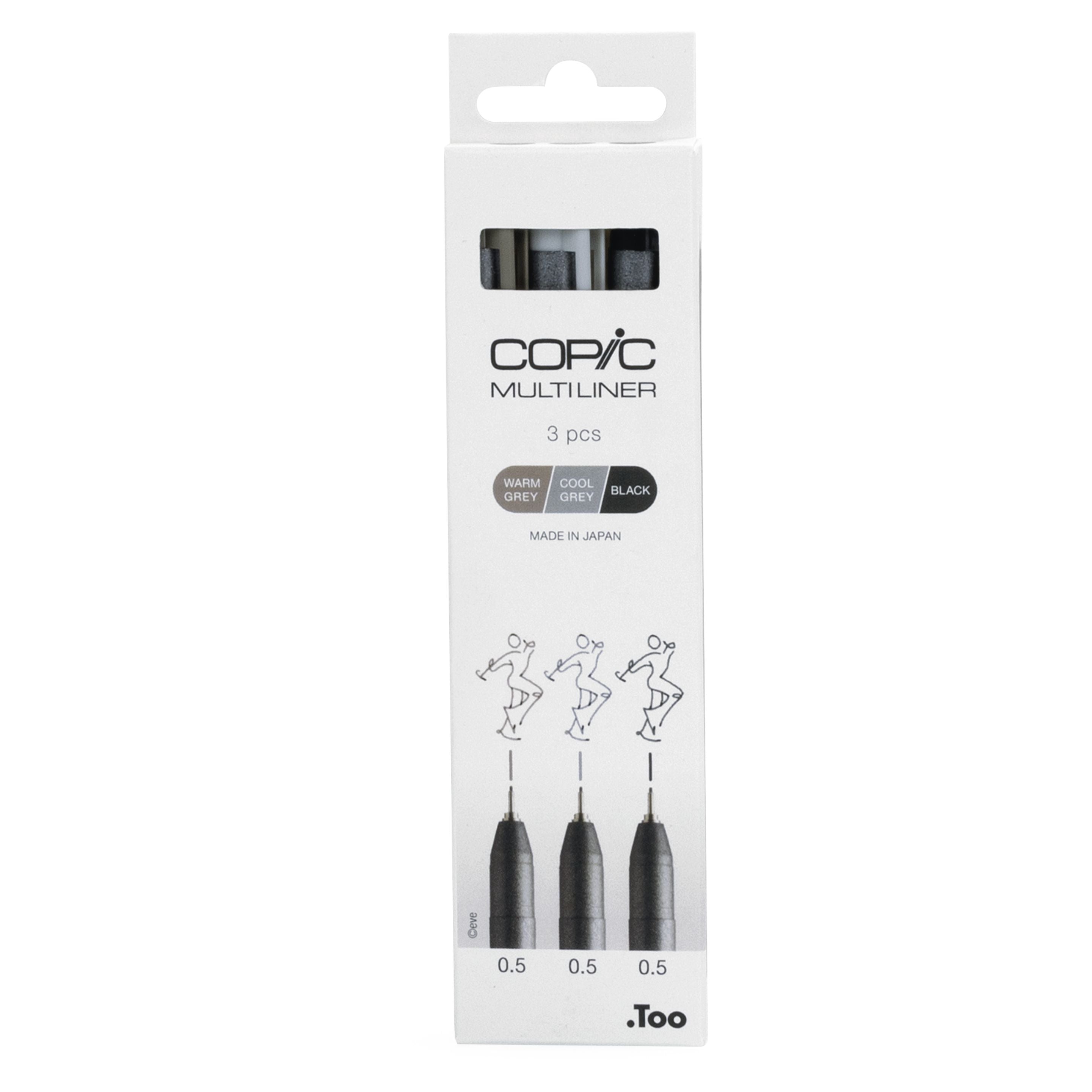 Copic Multiliner Fineliner Set – 3 Stk., 0,5 mm, 3 Farben, wasserfest