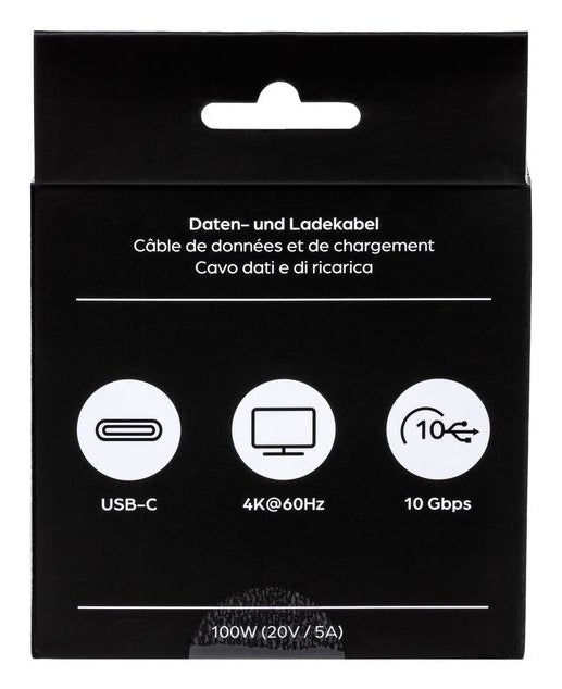ONIT USB-C auf USB-C Kabel – USB 3.2 Gen 2 (10 Gbit/s) – 0,5 m – PD 100 W – Textilmantel – Schwarz/Grau