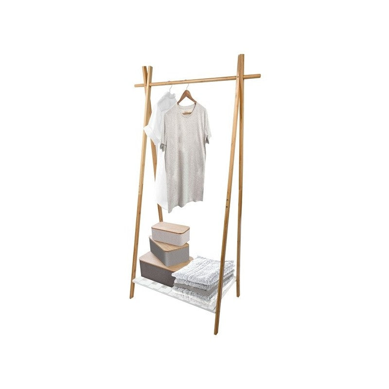 MSV Garderobenständer – Bambus/MDF – Weiss/Natur – 1'605 mm