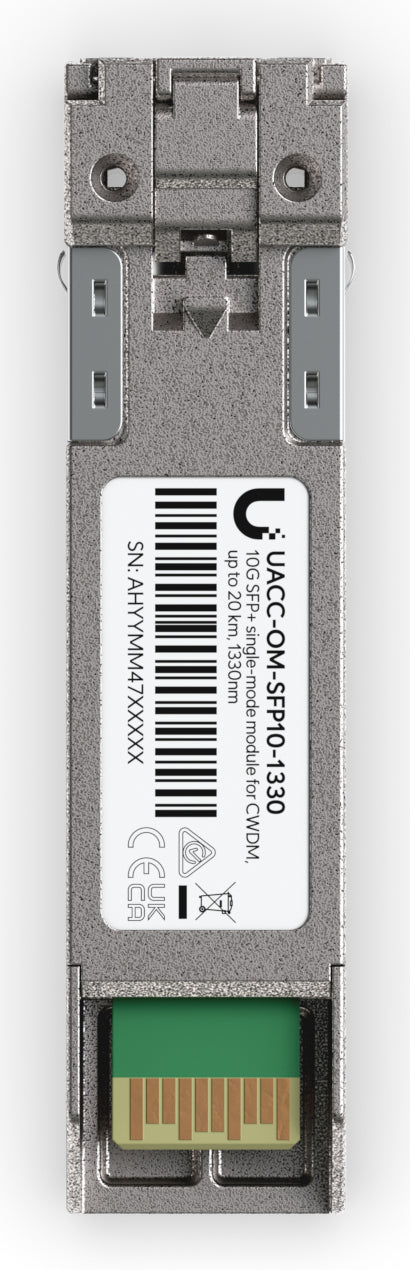 Ubiquiti SFP+ Transceiver – 11,3 Gbit/s, Singlemode, 1310 nm, 20 km, LC (UPC), CWDM – Grün/Grau