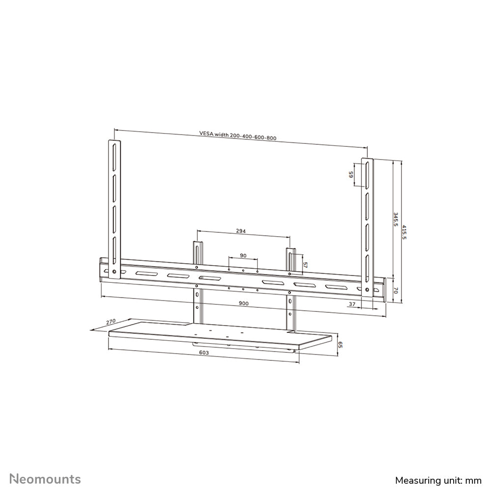 Neomounts AV40-500BL – Medienbox für Displays 43,0–109,8", VESA 200×200–800×600 mm, Traglast 5,5 kg, Schwarz