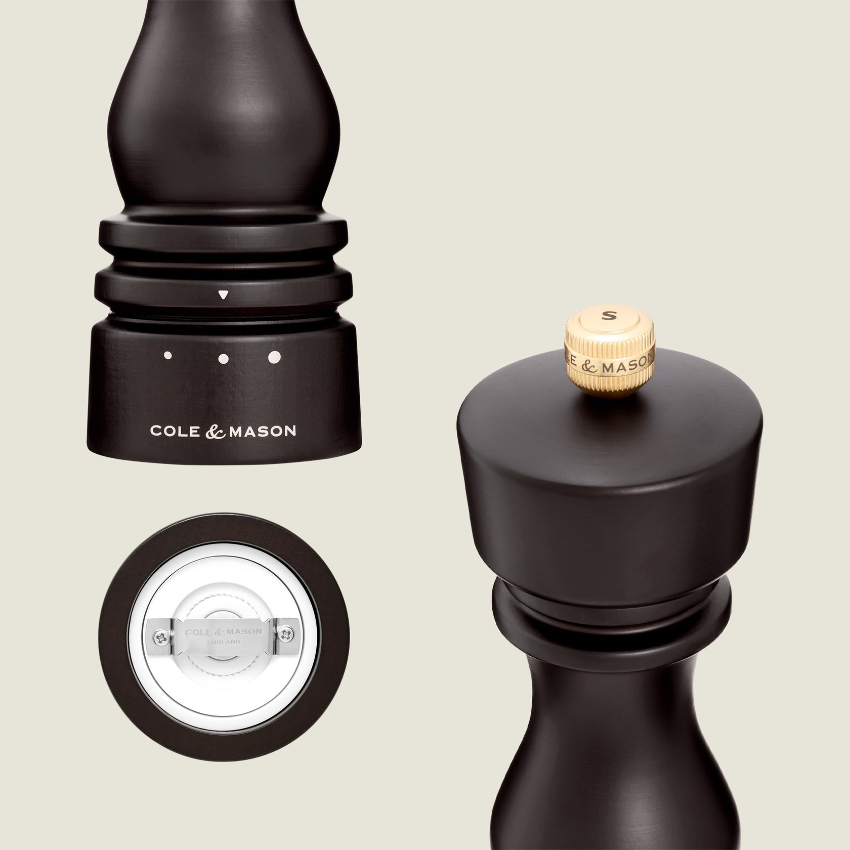 Cole & Mason Salz-/Pfeffermühle Ø 6 × 22 cm, Buche, Dunkelbraun