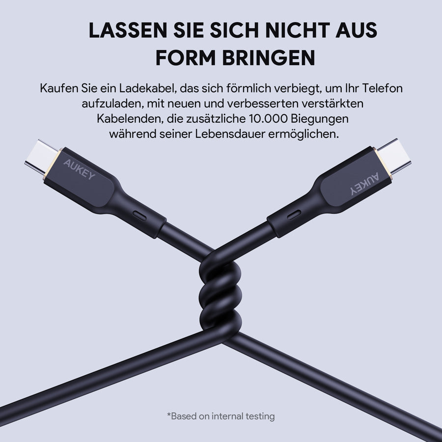 AUKEY USB-C-auf-USB-C-Kabel – USB 2.0 (480 Mbit/s) – 1 m – PD 100 W – Silikon – Schwarz