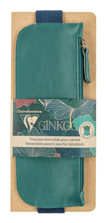 Clairefontaine Ginkgo – Etui, blau, Leder, 7,5 × 19 × 3 cm
