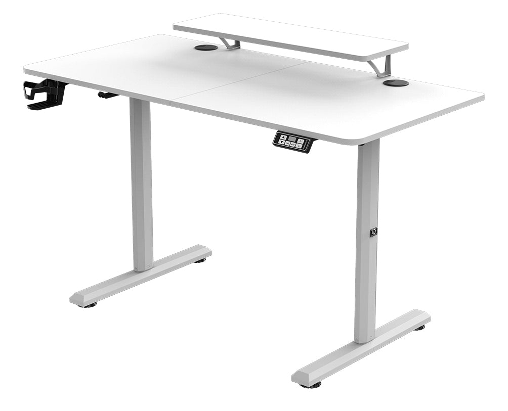 Ultradesk Highlander Gaming-Tisch – 120 × 60,5 cm, elektrisch höhenverstellbar, weiss, Holz