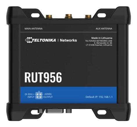 Teltonika RUT956 – LTE-Router, Wi‑Fi 4, 3x LAN (Fast Ethernet), Dual‑SIM, DIN-Schiene, Schwarz