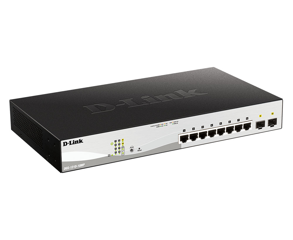 D-Link DGS-1210-10MP/E – Managed Switch – 8×GbE, 2×SFP, L2, PoE+ 130 W, 19" Rack