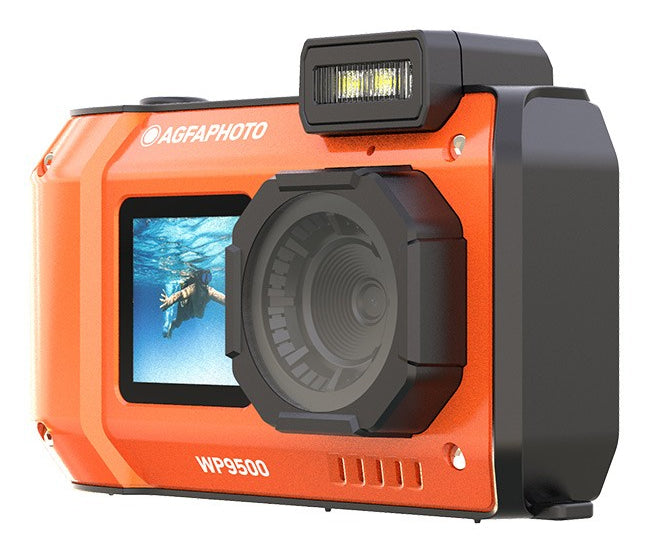 AgfaPhoto WP9500 – Unterwasserkamera, wasserdicht bis 3 m, 18×, 24 MP, 4K, Orange