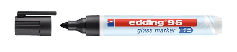Edding 95 Glasboardmarker – Rundspitze 1,5–3 mm, Schwarz, Hellblau, Orange, Pink, 4 Stk. – für Glas