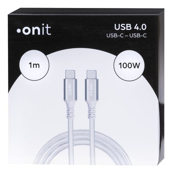 ONIT USB-C auf USB-C Kabel – USB4 40 Gbit/s – 1 m – PD 100 W – Textilmantel – Weiss