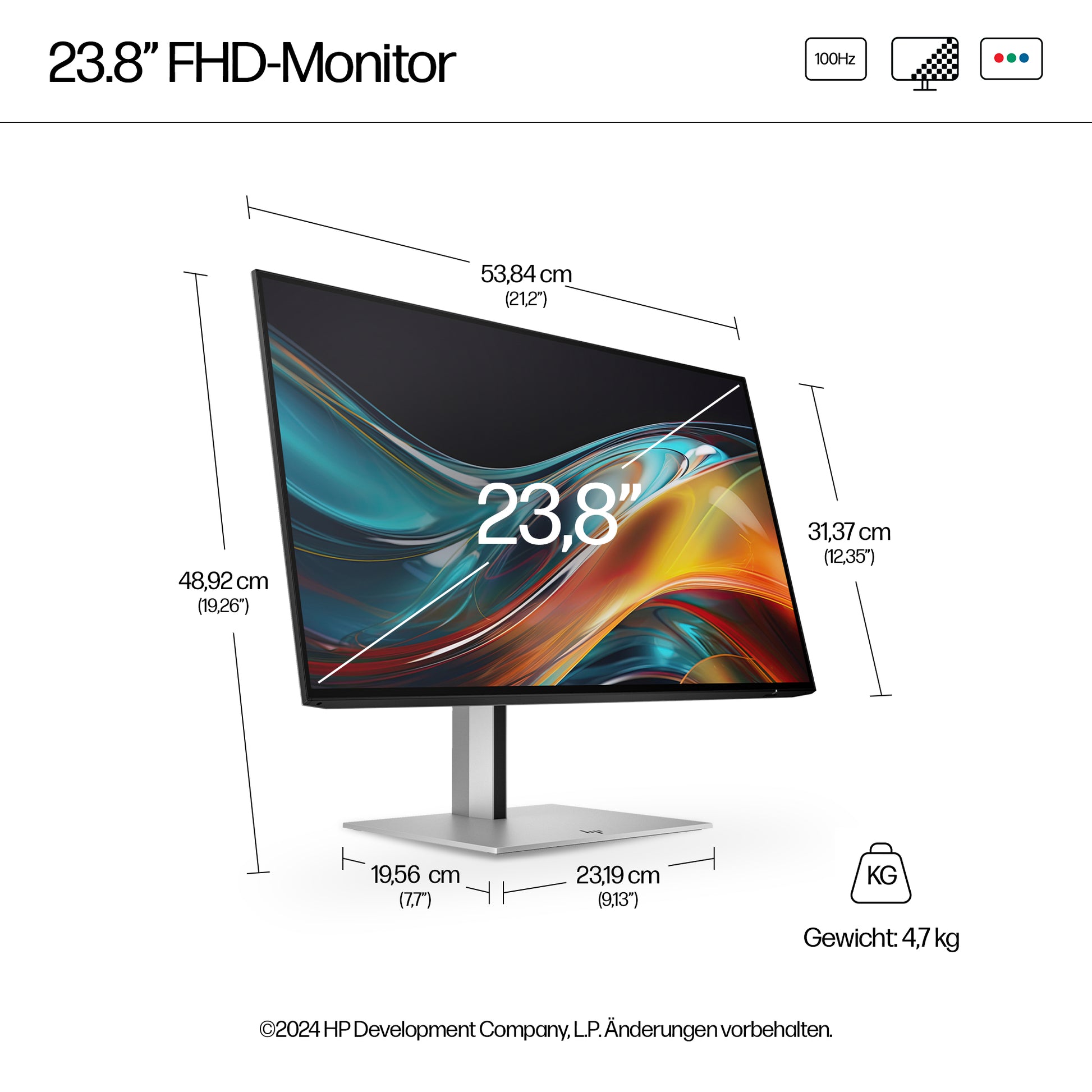 HP 724PF – Monitor, 23,8" 1920 × 1080 (Full HD), IPS, 300 cd/m²