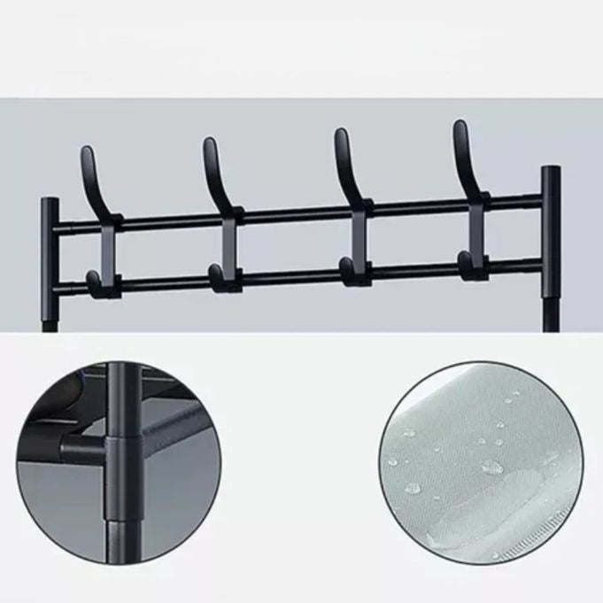 Relaxdays Garderobenständer – 8 Haken, mit Ablage, Stahl, Schwarz, 60 × 26 × 155 cm