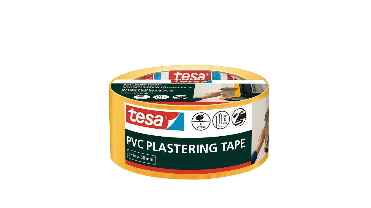 TESA Putzband, gelb – 50 mm × 33 m, PVC, innen/aussen, UV-beständig
