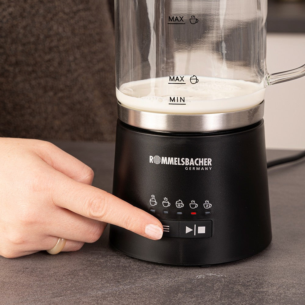 Rommelsbacher Elektrischer Milchschäumer MS 625 – Füllmenge 500 ml, Schaum 250 ml, 600 W, Schwarz