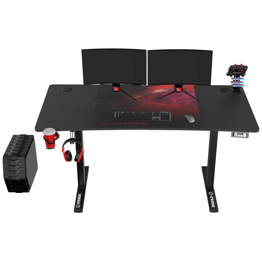 Ultradesk Level Gaming-Tisch – 140 × 68 cm, höhenverstellbar, schwarz/rot, Stahl