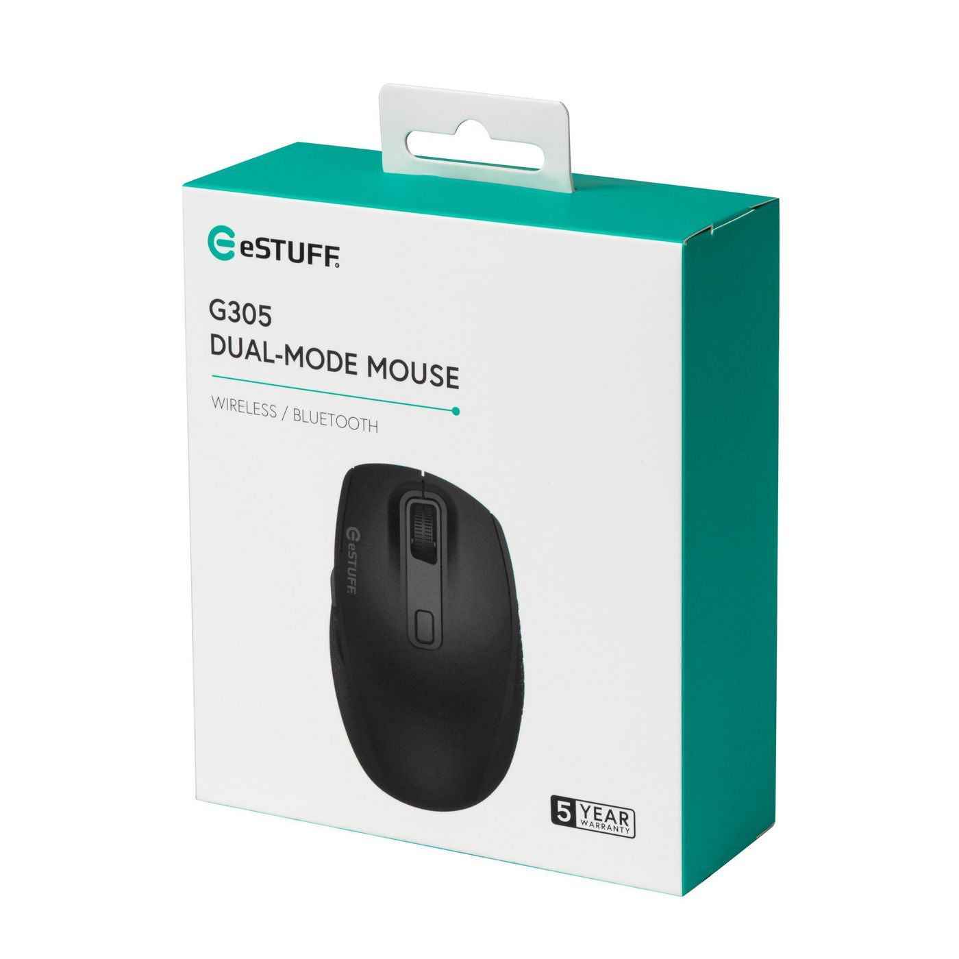 eSTUFF G305 – Maus – Kabellos (Bluetooth/2,4 GHz), 1800 DPI, Rechts, Schwarz