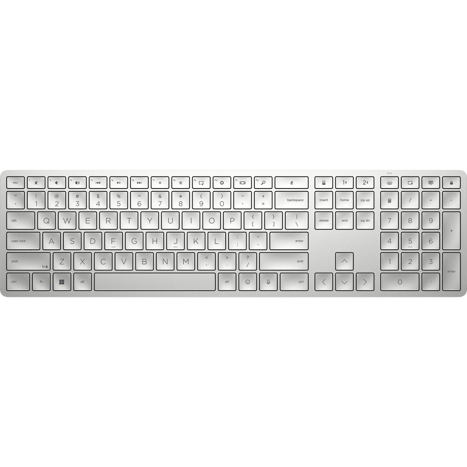 HP 970 Programmierbare Wireless K – Tastatur – Bluetooth – USB-C Ladeport – Silber