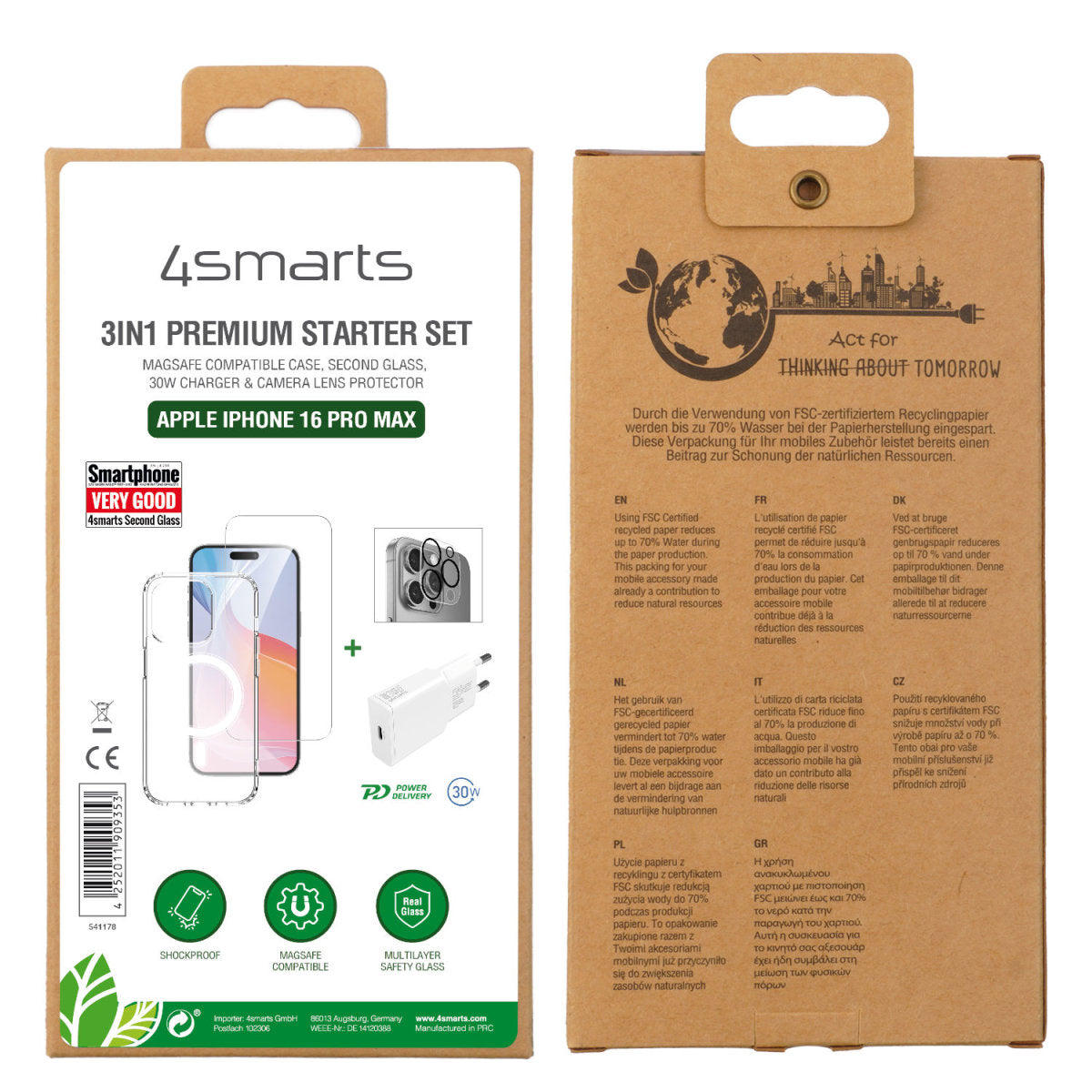 4smarts Backcover – für Apple iPhone 16 Pro Max, MagSafe, Gehärtetes Glas+TPU, Transparent