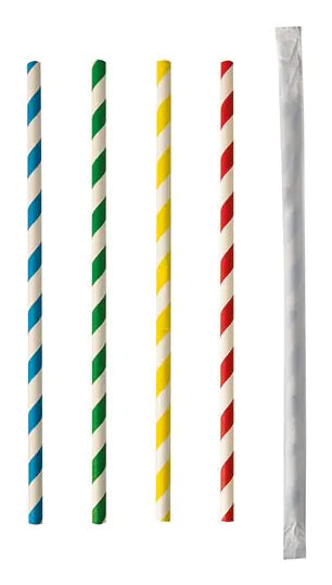 Papstar Papierstrohhalme, Ø 6 mm 20 cm, mehrfarbig – FSC – 100 Stk.