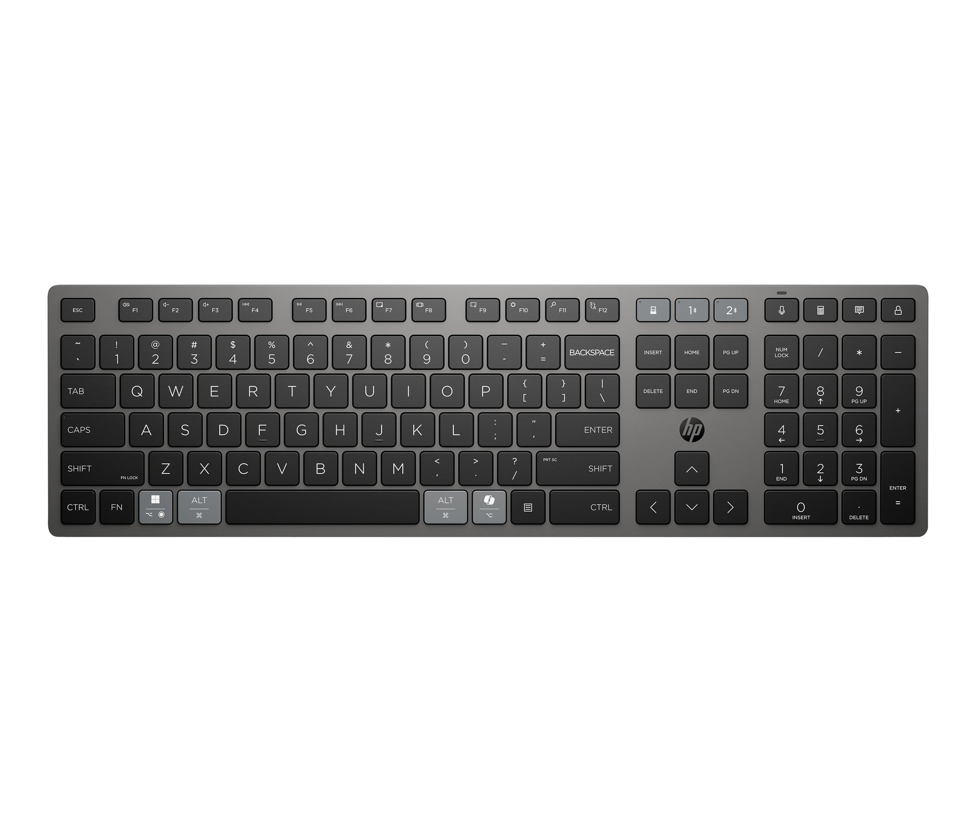 HP KBD 725 – Tastatur – Bluetooth & 2,4 GHz (USB-A Empfänger) – Grau