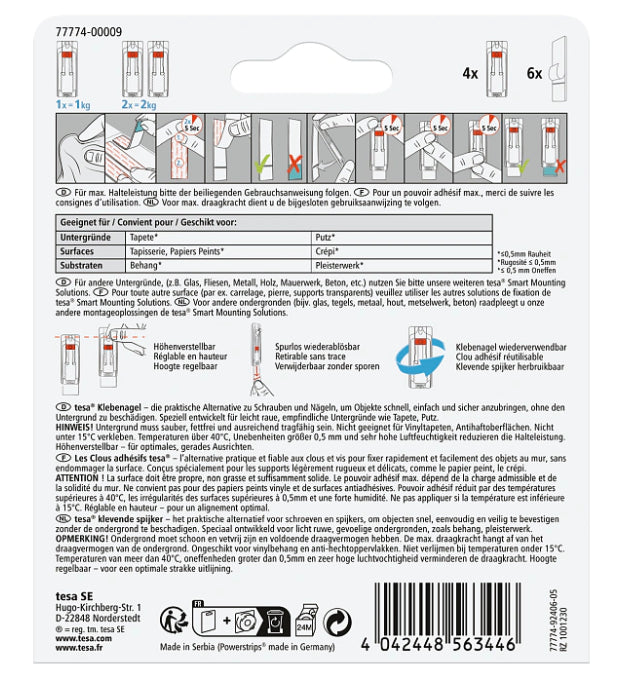 TESA Klebenagel – Kunststoff, weiss, 12 × 14 × 1,3 cm – 2er-Pack