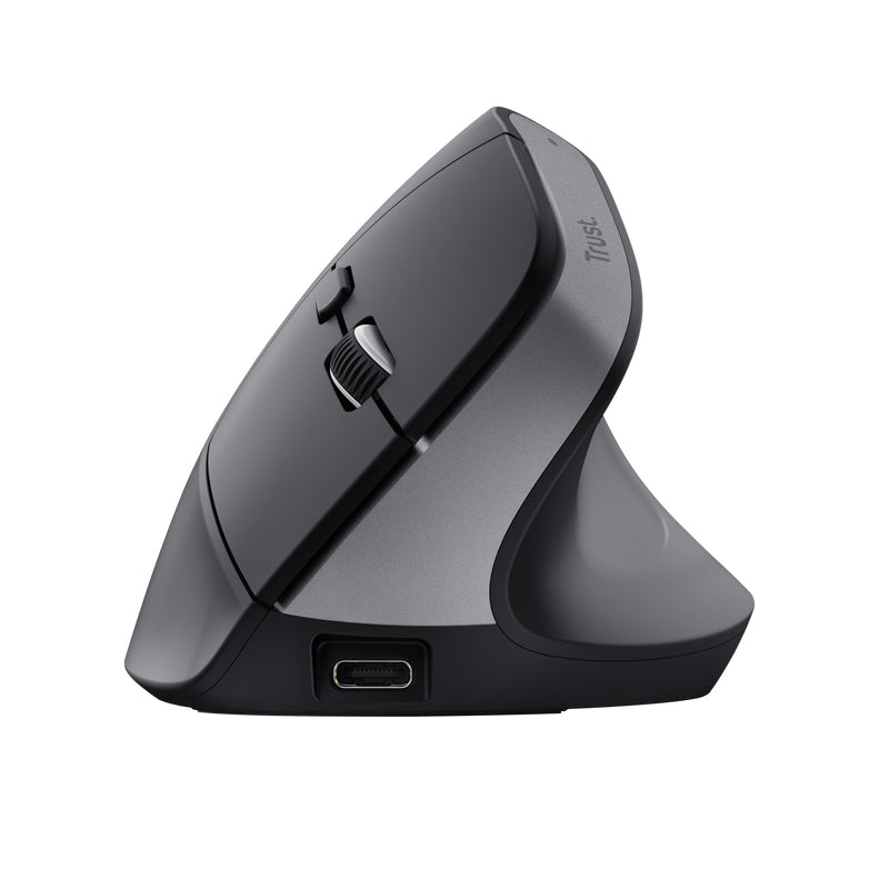 Trust Bayo+ Ergonomische Maus – kabellos, Bluetooth + 2,4 GHz (USB-A), 2'400 dpi, 6 Tasten, für Rechtshänder