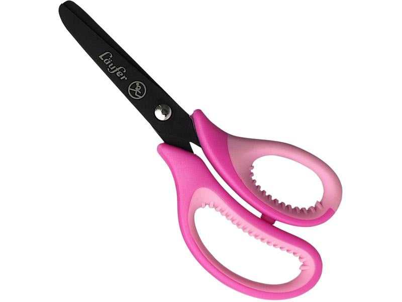 Laufer Kinderschere – titanbeschichtet, für Rechtshänder, abgerundete Spitzen, Kunststoffgriffe, Pink