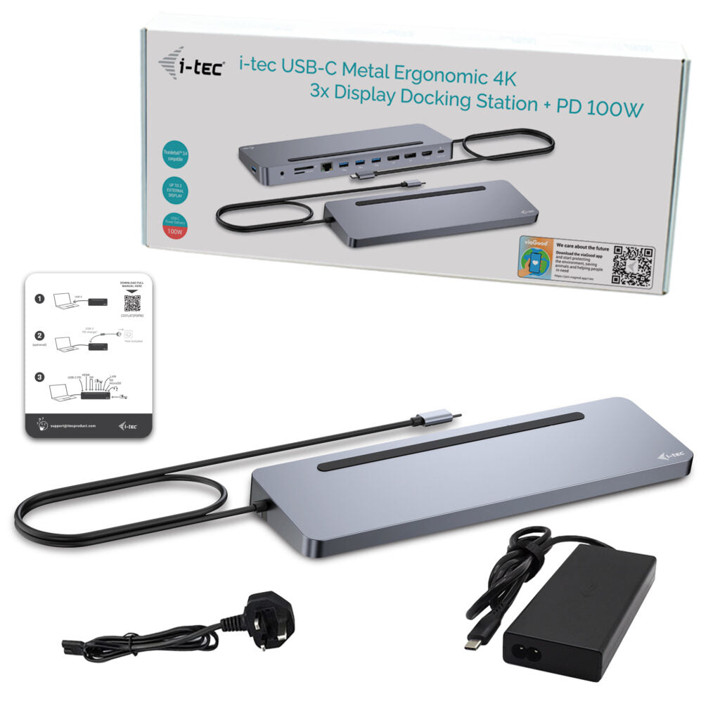 i-tec Dockingstation – USB-C, 2× DP, 1× HDMI, 4× USB-A, 1× USB-C, 100 W PD, GbE, für Windows/Mac