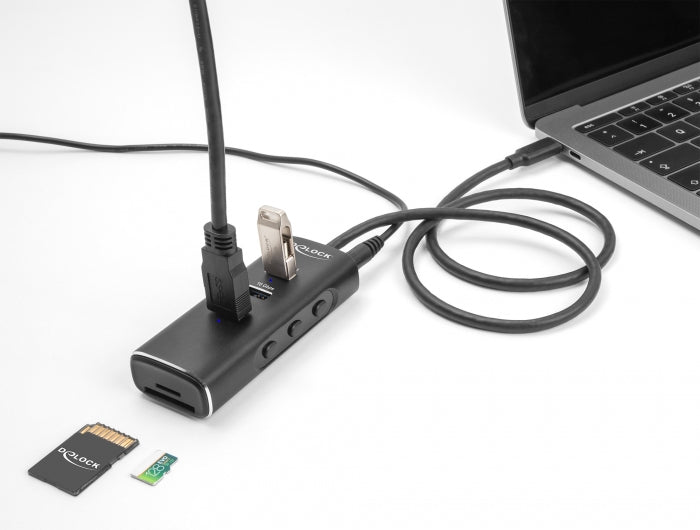 DeLOCK USB-Hub – USB-C (10 Gbit/s), 3× USB-A, SD/microSD, für Windows/Mac/ChromeOS