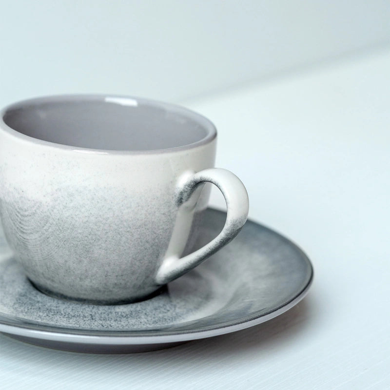 Lunasol Elements Vulcano Kaffeetasse – 8-teiliges Set, 220 ml, Ø 15,5 cm, Steingut, Hellgrau