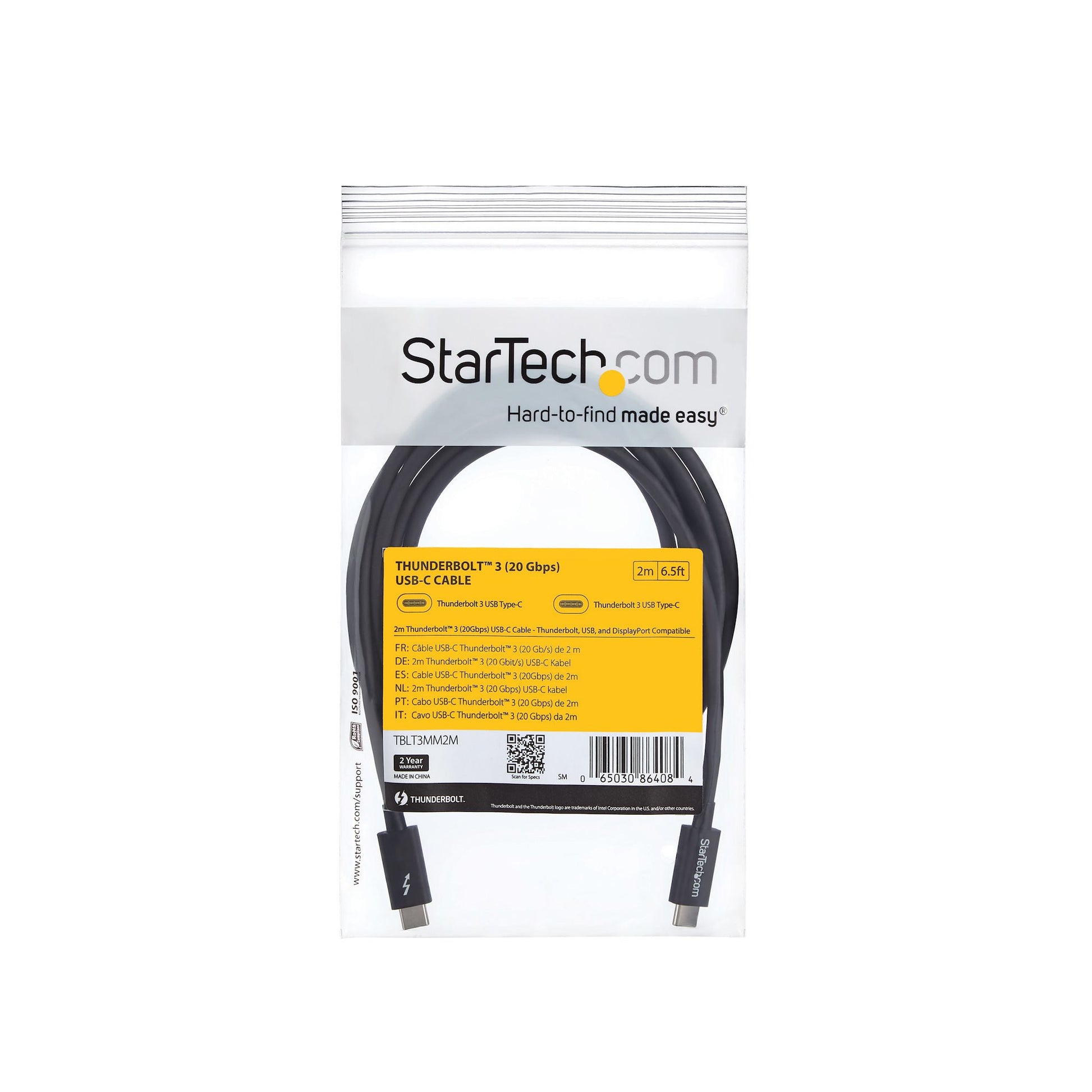 StarTech.com Thunderbolt 3 (USB-C) Kabel – 20 Gbit/s – 2 m – PD 100 W – Schwarz – für USB4 und mehr