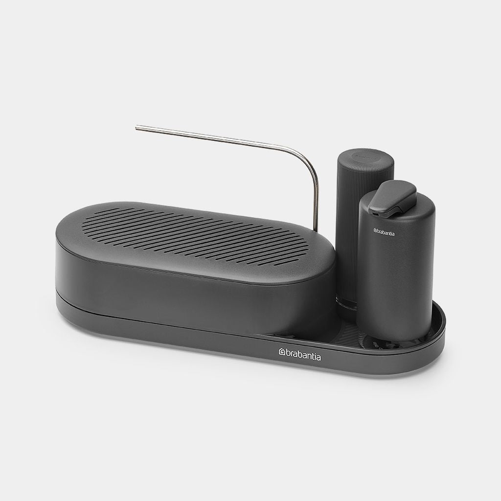 Brabantia Spülebehälter-Set – freistehend, 3er-Pack, dunkelgrau, Kunststoff (Silikon-Details)