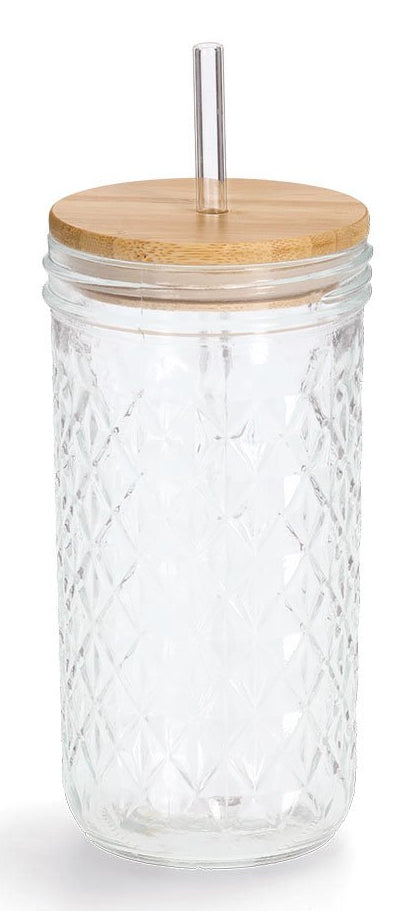 Zeller Present Trinkglas – 580 ml, Ø 8,9 cm, Glas, Transparent, mit Bambusdeckel, spülmaschinenfest