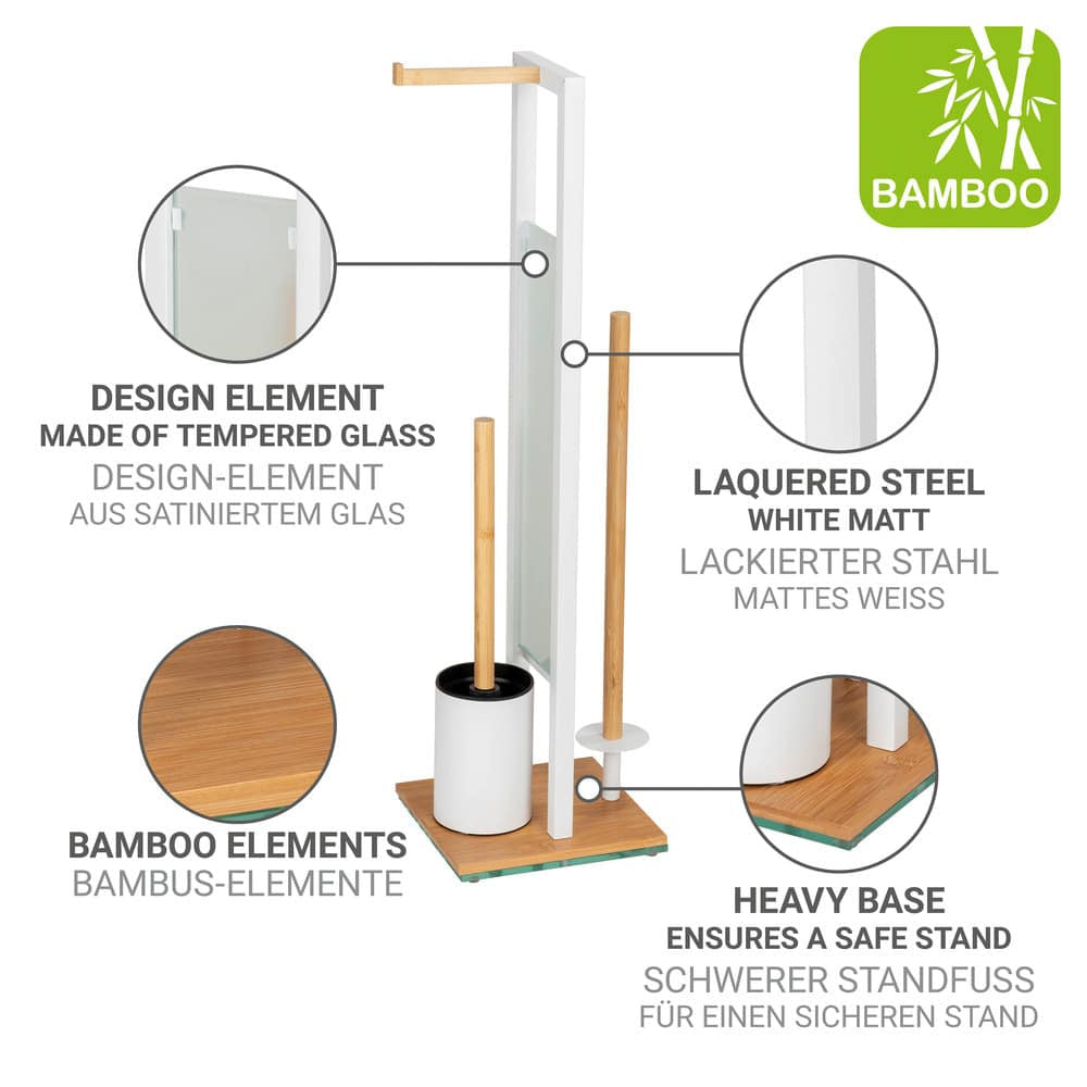 Wenko Rivalta – WC-Bürstenset – Holz, Glas, Braun, bodenstehend, H 70 cm, Ø 8 cm
