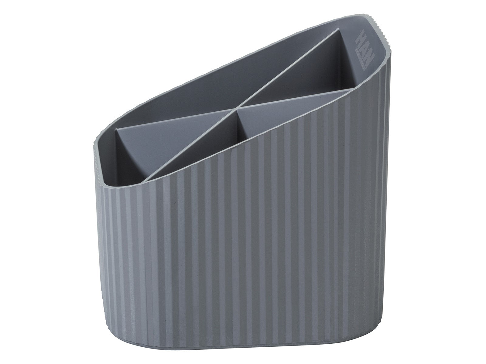 HAN Stiftehalter KARMA – 4 Fächer, Kunststoff (recycelt), grau, 111 × 105 × 111 mm, 1 Stück