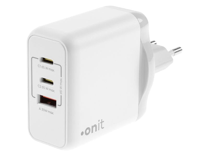 ONIT F02800 USB-Ladegerät 65 W – USB-C×2, USB-A×1 – PD 3.0, PPS, QC 3.0 – GaN – Weiss
