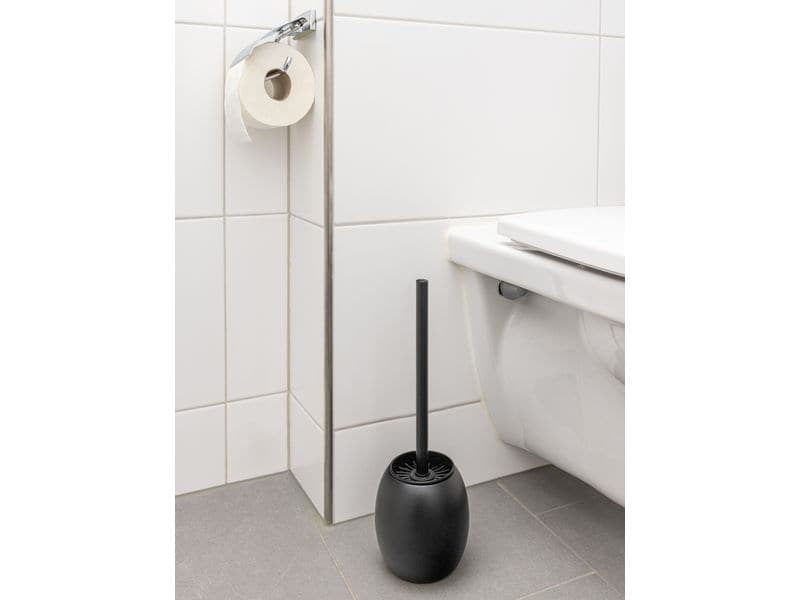 COCON WC-Bürstenset – Kunststoff, Edelstahl, schwarz matt, mit TPR-Kopf, H 39 cm, Ø 9 cm