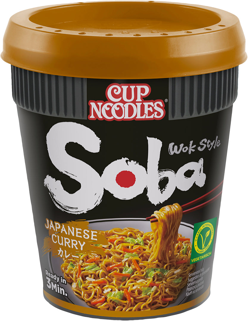 Nissin Food Instantnudeln Soba Curry, vegetarisch, Becher – 90 g