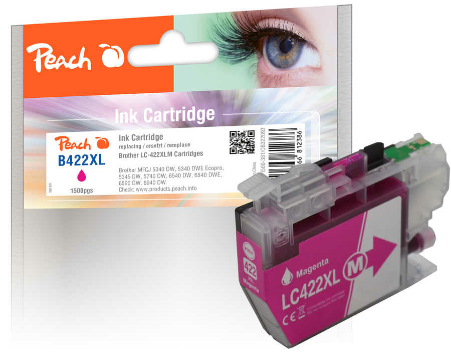 Peach LC-422XL Magenta Tintenpatrone (Kompatibel) – 1'500 Seiten – für Brother MFCJ 5340/5345/5740 …