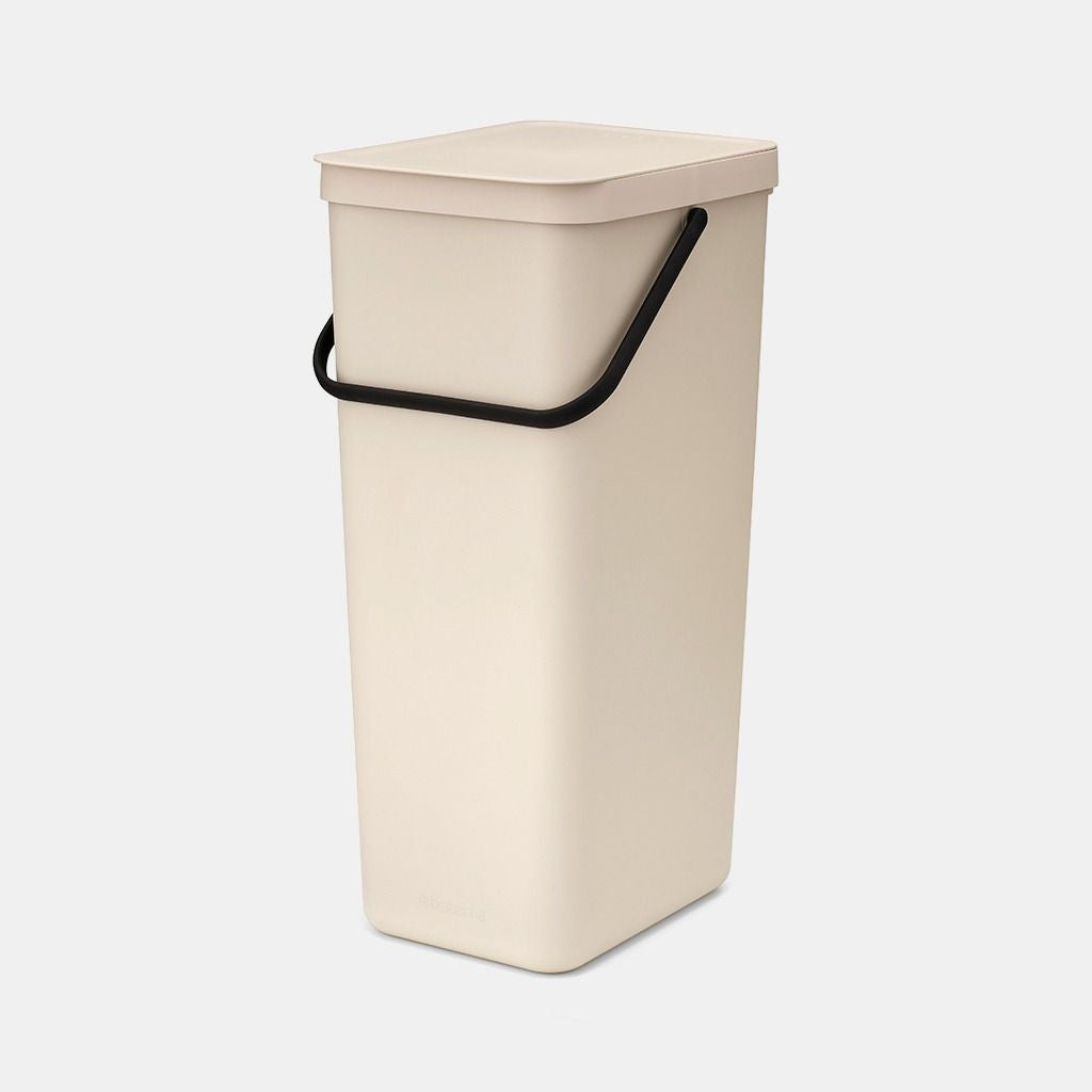 Brabantia Recyclingbox Sort & Go – 40 l – Kunststoff, rechteckig – Beige – mit Deckel, mit Griff
